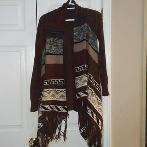 Another Story boho western watefall fringe cardigan Sz S